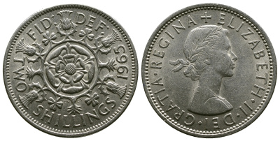 Великобритания 2 шиллинга (флорин) 1965 Елизавета II (1952-2022) KM 906, Spink 4146 медно-никель 4382-524