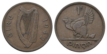 Ирландия 1 пенни 1942 курица с цыплятами KM 11 бронза 4672-735