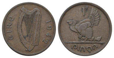 Ирландия 1 пенни 1942 курица с цыплятами KM 11 бронза 4672-735