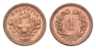 Швейцария 1 раппен 1903 B KM 3.2 бронза 1529-741