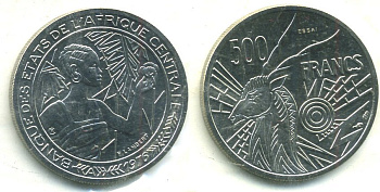 Центрально-Африканские штаты 500 франков 1976 пробник, ESSAI, Камерун, Е KM 12E никель UNC 5010-745