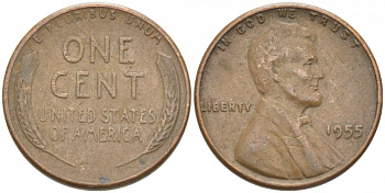 США 1 ЦЕНТ 1955 ЛИНКОЛЬН KM А132 медь цинк 218-256