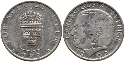 Швеция 1 крона 1999 Карл XVI Густав (1973- ) KM 852a медно-никель 89-353