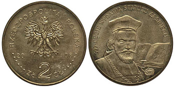 Польша 2 злотых 2006 MW, 500 лет провозглашения статута Яна Лаского KM 574 латунь 114-226