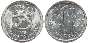 Финляндия 1 марка 1975 S KM 49а медно-никель UNC 259-425