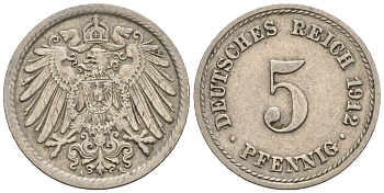 Германия 5 пфеннигов 1912 A, KM 11, J. 12 медно-никель 220-622