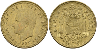 Испания 1 песета 1975 (80) Хуан Карлос I (1975-2014) KM 806 алюминиевая бронза 4604-431