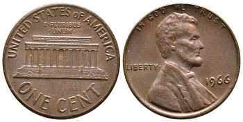 США 1 ЦЕНТ 1966 ЛИНКОЛЬН KM 201 медь цинк 4364-823