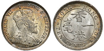 Гонконг 10 центов 1902 Эдуард VII (1901-1910) KM 13 серебро UNC 91-826