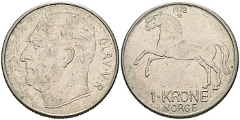 Норвегия 1 крона 1972 лошадь KM 409 медно-никель 4575-122