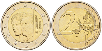 Люксембург 2 евро 2009 90 лет вступления на престол Герцогини Шарлотты KM 106 биметалл 4148-831