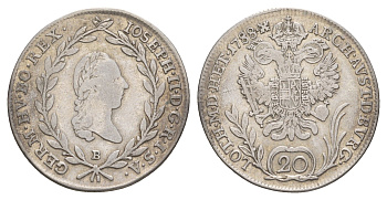 Австрия 20 крейцеров 1788 B, Иосиф II (1765-1790) KM 2069 серебро 1518-523
