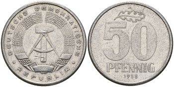 ГДР 50 пфеннигов 1958 A KM 12.1 алюминий 106-1231