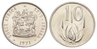 ЮАР 10 центов 1971 KM 85 никель PROOF 4617-369