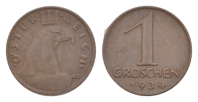 Австрия 1 грош 1934 KM 2836 бронза 4549-1265