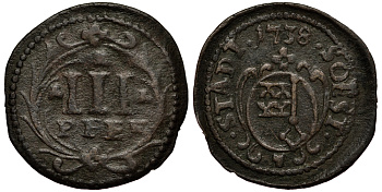 Соест 3 пфеннига 1738 KM 24 медь 413-2922