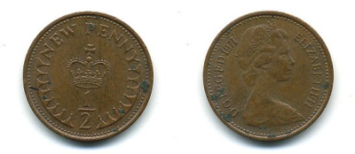 Великобритания 1/2 пенни 1971 Елизавета II (1952-2022) КМ 914, Spink 4239 бронза 4110-1647
