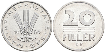 ВЕНГРИЯ 20 ФИЛЛЕРОВ 1984 НАРОДНАЯ РЕСПУБЛИКА (1949-1989) KM 573 алюминий UNC 4563-827
