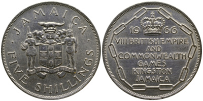 Ямайка 5 шиллингов 1966 VIII КОММЕМОРАТИВНЫЕ ИГРЫ СТРАН БРИТАНСКОГО СОДРУЖЕСТВА KM 40 медно-никель аUNC 4044-924