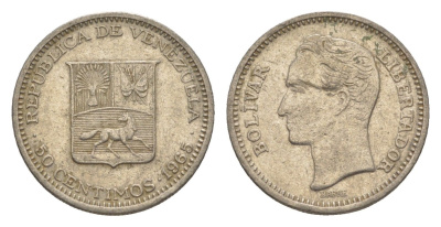 Венесуэла 50 сентимо 1965 Симон Боливар Y 41 никель 4582-931