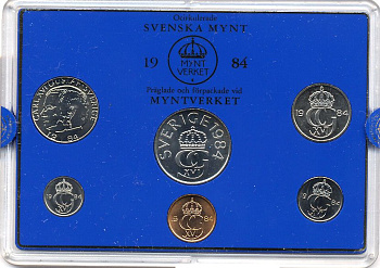 Швеция набор монетного двора из 6 монет 1984 в пластике, Карл XVI Густав (1973- ) KM MS31 UNC 5-4-2-55