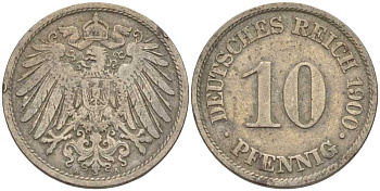 Германия 10 пфеннигов 1900 A KM 12, J. 13 медно-никель 4401-1143