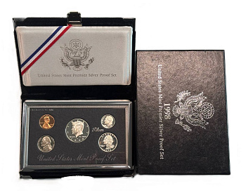 США официальный набор из 5 монет, в престижной упаковке 1998 S, Джон Кеннеди, в твердом пластике, Premier Silver Proof Set KM PS 195 серебро  PROOF  14-01-02-17