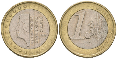 Нидерланды 1 евро 2000 Беатрикс (1980-2013) KM 240 биметалл 4538-345