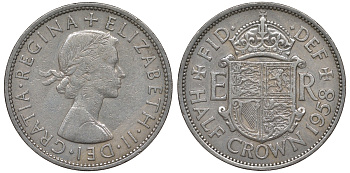 Великобритания 1/2 кроны 1958 Елизавета II (1952-2022) KM 907, Spink 4145 медно-никель 4131-633
