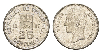 Венесуэла 25 сентимо 1987 Симон Боливар Y 50.2 никель 4580-436