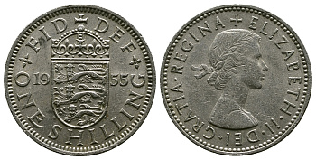 Великобритания 1 шиллинг 1955 Елизавета II (1952-2022), Английский герб KM 904, Spink 4147 медно-никель 4384-315