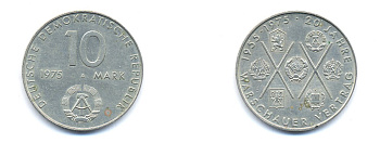 ГДР 10 марок 1975 А, 20 лет Варшавскому договору KM 58, J. 1557 медно-никель 3333-121