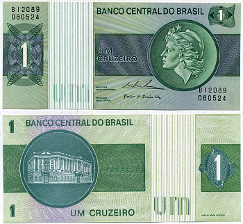 БРАЗИЛИЯ 1 КРУЗЕЙРО 1975 СЕРИЯ В 12089. ПОДПИСЬ 18 Pick 191Аb бумага UNC (ПРЕСС) 7484-1-1