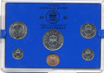 Швеция набор монетного двора из 6 монет 1981 в пластике, Карл XVI Густав (1973- ) KM MS19 UNC 4-3-7-168