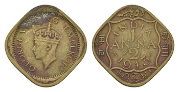 Индия 1/2 анна 1943 KM 534b никель латунь 4625-764