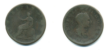 Великобритания 1/2 пенни 1807 Георг III (1760-1820) KM 662, Spink 3781 медь 540-134
