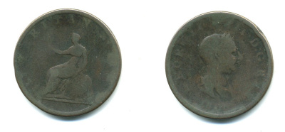Великобритания 1/2 пенни 1807 Георг III (1760-1820) KM 662, Spink 3781 медь 540-134