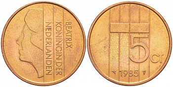 НИДЕРЛАНДЫ 5 ЦЕНТОВ 1985 БЕАТРИКС KM 202 бронза 4547-767