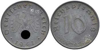 Германия 10 рейхспфеннигов 1941 B KM 101, J. 371 цинк 4401-753
