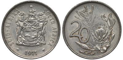ЮАР 20 центов 1971 цветок KM 86 никель 4122-157