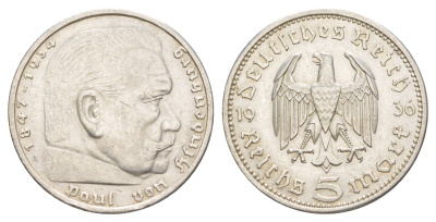 Германия 5 рейхсмарок 1936 A KM 86 серебро 1528-925