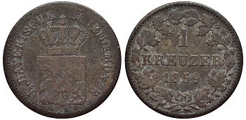 Бавария 1 крейцер 1859 Максимилиан II (1848-1864) KM 473 серебро 75-1569