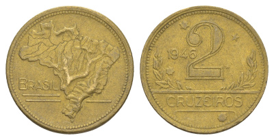 Бразилия 2 крузейро 1946 KM 559 алюминиевая бронза 4654-722