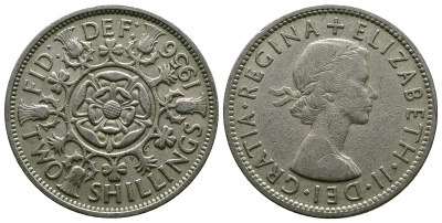Великобритания 2 шиллинга (флорин) 1956 Елизавета II (1952-2022) KM 906, Spink 4146 медно-никель 4382-111