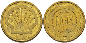 США РЕКЛАМНЫЙ ЖЕТОН ND ANNO 1753 D-E, DOUWE EGBERTS, ДИАМЕТР 20 ММ. желтый металл 28-737