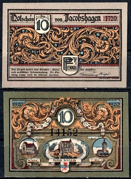 Якобсхаген (Пруссия, Померания) 10 пфеннигов 1920 бумага UNC (пресс) 7555-18-2-2