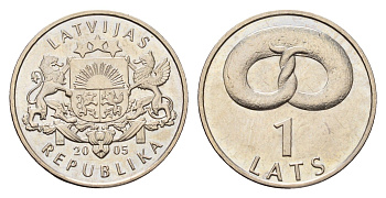 Латвия 1 лат 2005 Крендель KM 66 медно-никель UNC 4679-331