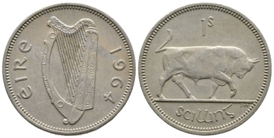 ИРЛАНДИЯ 1 ШИЛЛИНГ 1964 БЫК KM 14а медно-никель 4110-1141