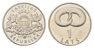 Латвия 1 лат 2005 Крендель KM 66 медно-никель UNC 4679-331