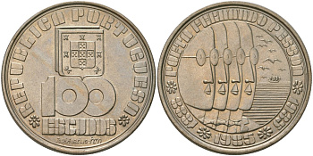 Португалия 100 эскудо 1985 INCM, 50 лет со дня смерти Фернандо Пессоа KM 628 медно-никель aUNC 4587-1024